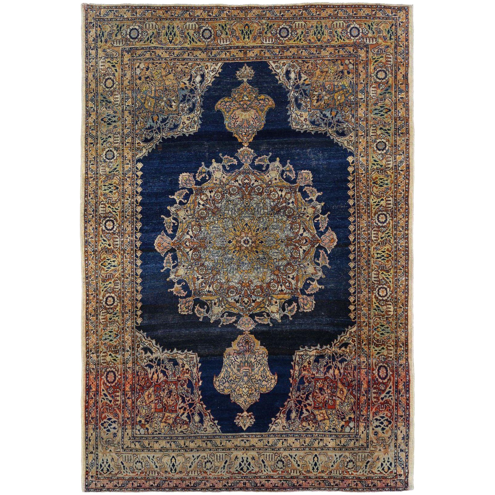 Persische Täbris Teppiche - Wolle Blau Braun Rot Design - 97936