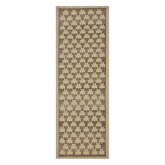 Mid-Century Brown Floral-Motif Handmade Wool Turkish Rug