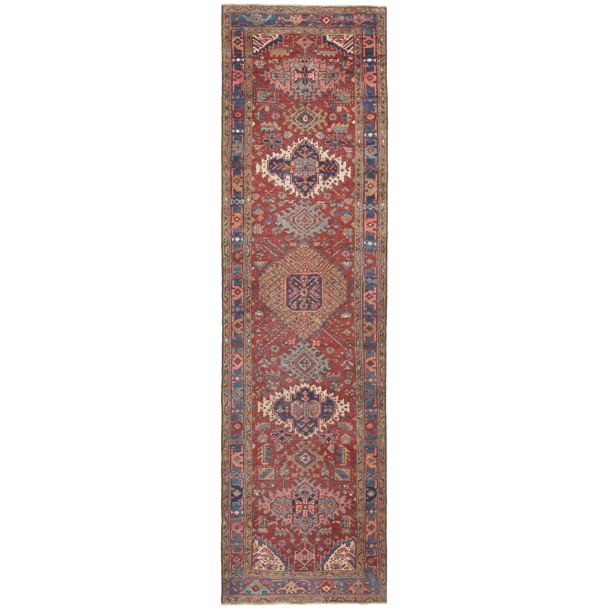 Persische Heriz Läufer Teppich - Wolle Blau Braun Rosa Rot Taupe - 97941