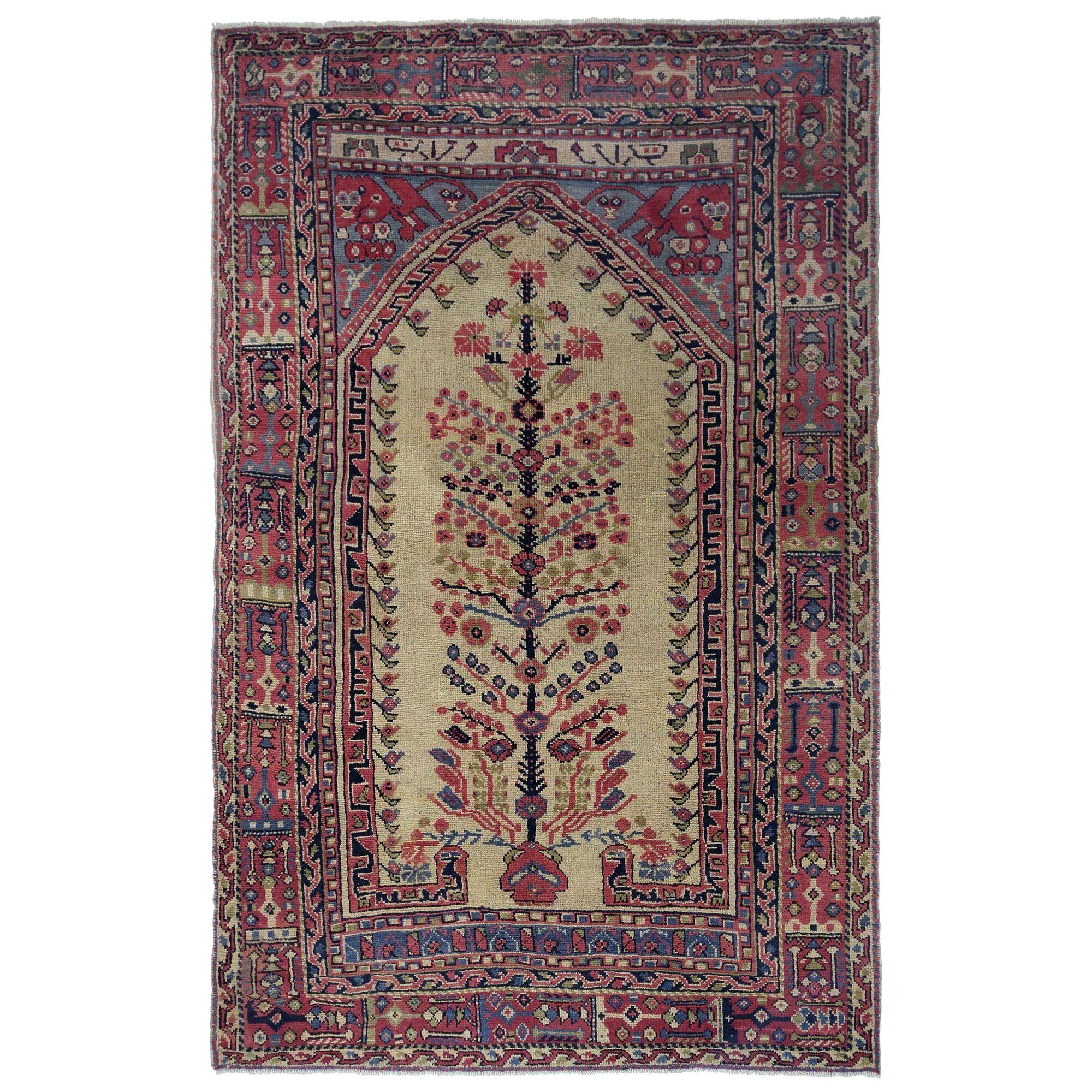 Tapis persans Shiraz - Motif bleu laine ivoire rouge - 97900
