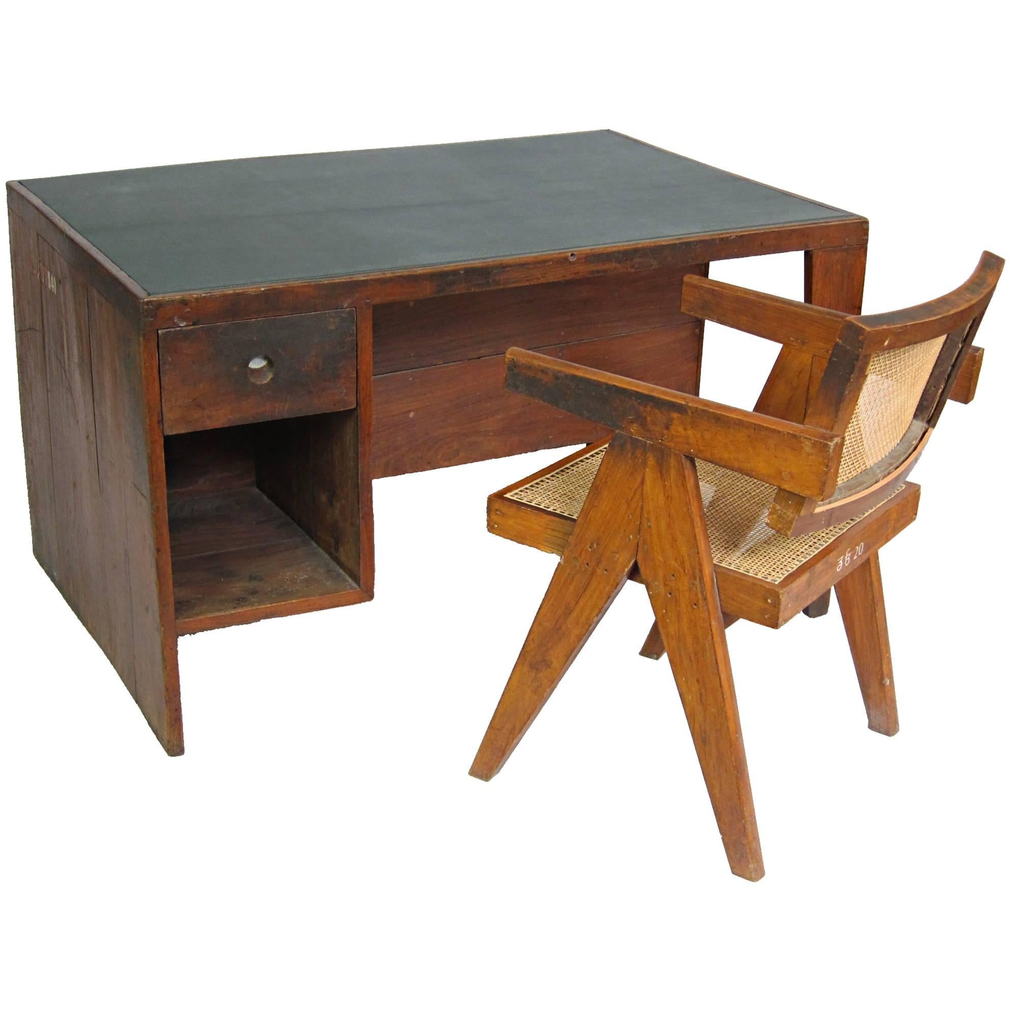 Pierre Jeanneret Marked Chandigarh Desk and Armchair For Sale