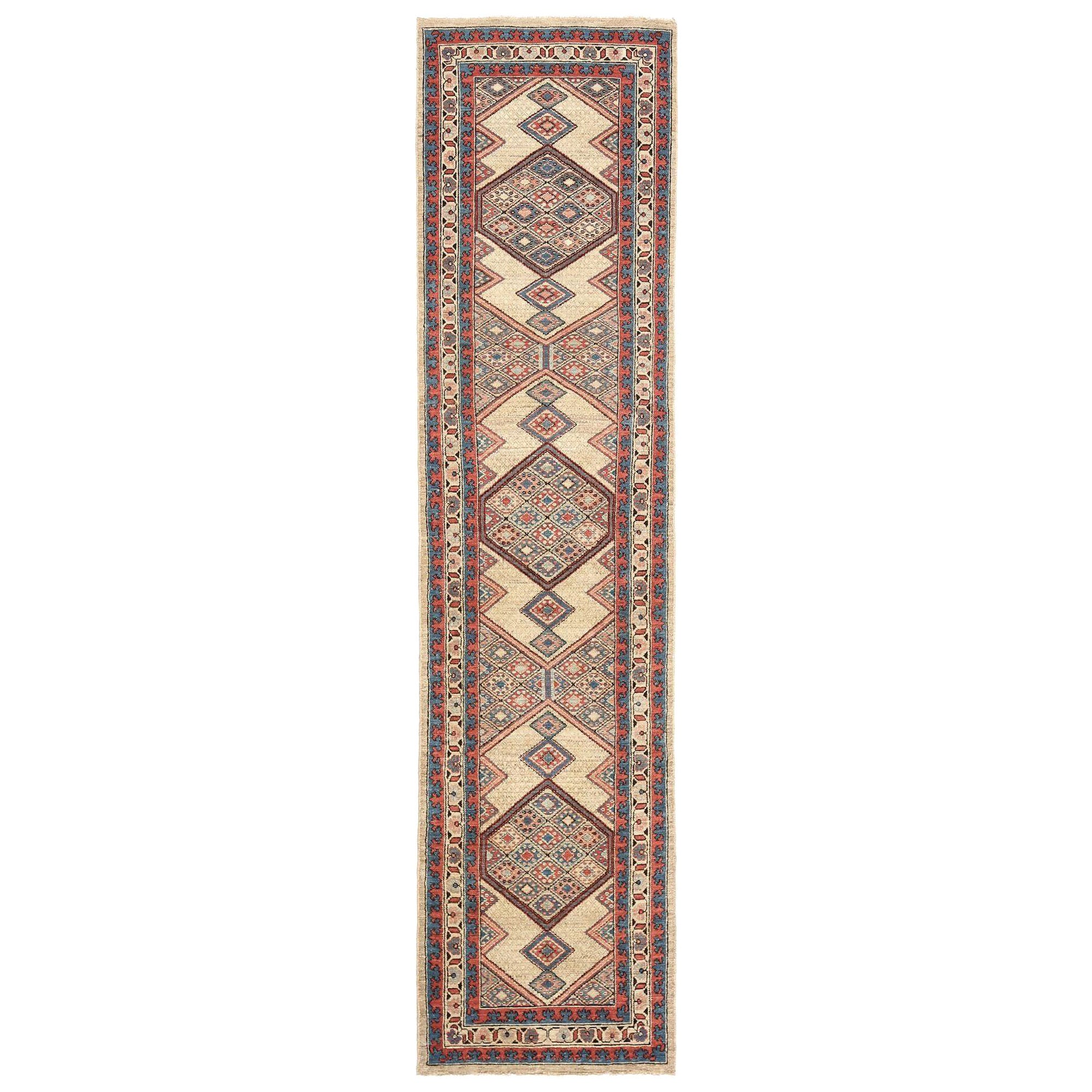 Tappeto Persiano Malayer Runner - Lana Blu Marrone Avorio Rosso Design - 97953