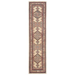 Tappeto Persiano Malayer Runner - Lana Blu Marrone Avorio Rosso Design - 97953
