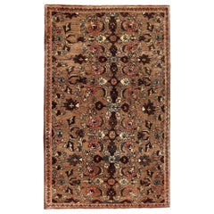Tapis de sol persan Semnan - Laine Brown Ivoire Rouge Taupe Design - 97954