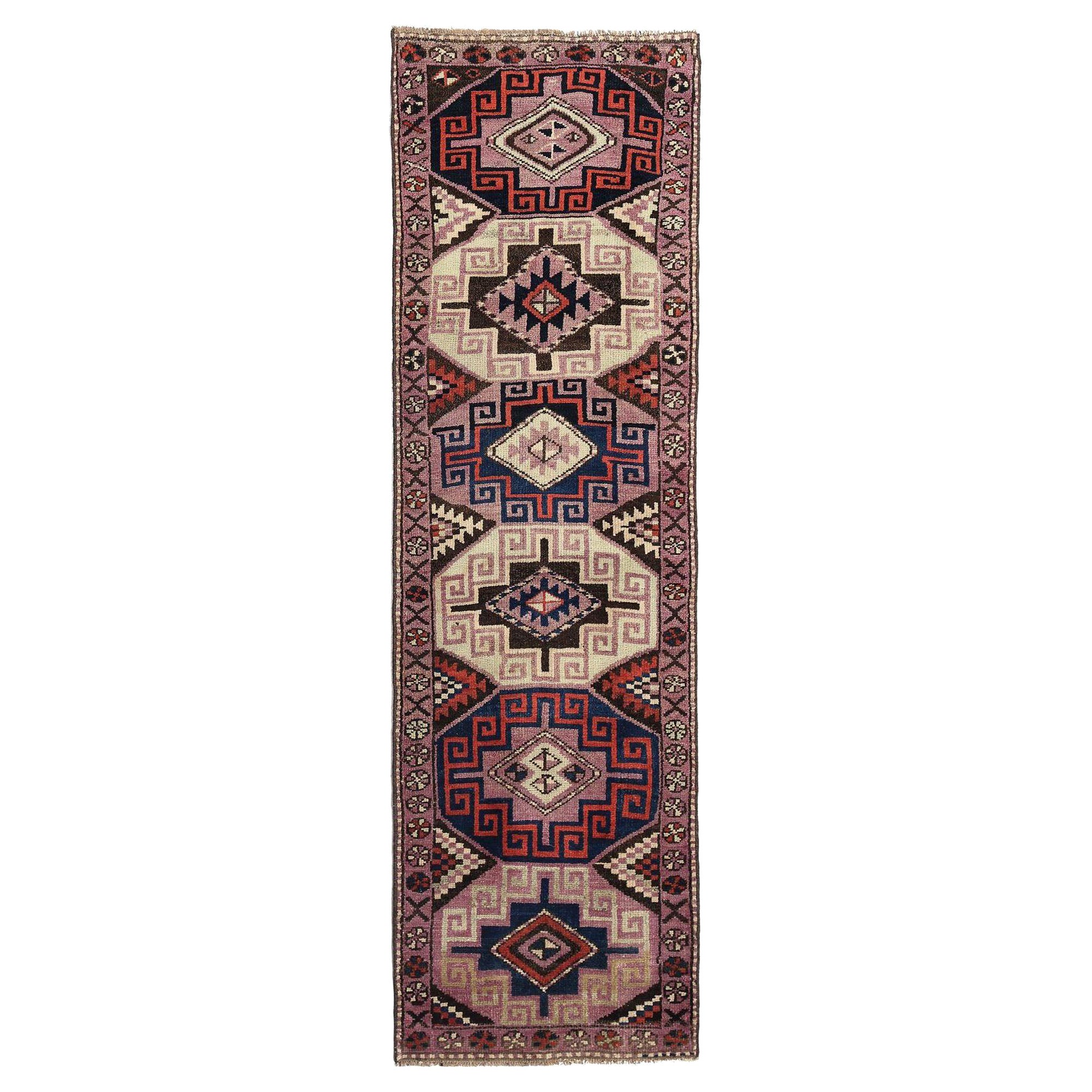 Persische Aserbaidschan Läufer Teppich - Wolle Blau Braun Purpel Rot - 97957