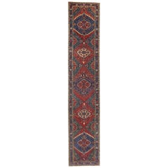 Tapis de couloir persan azerbaïdjan bleu vert rouge motif - 97959