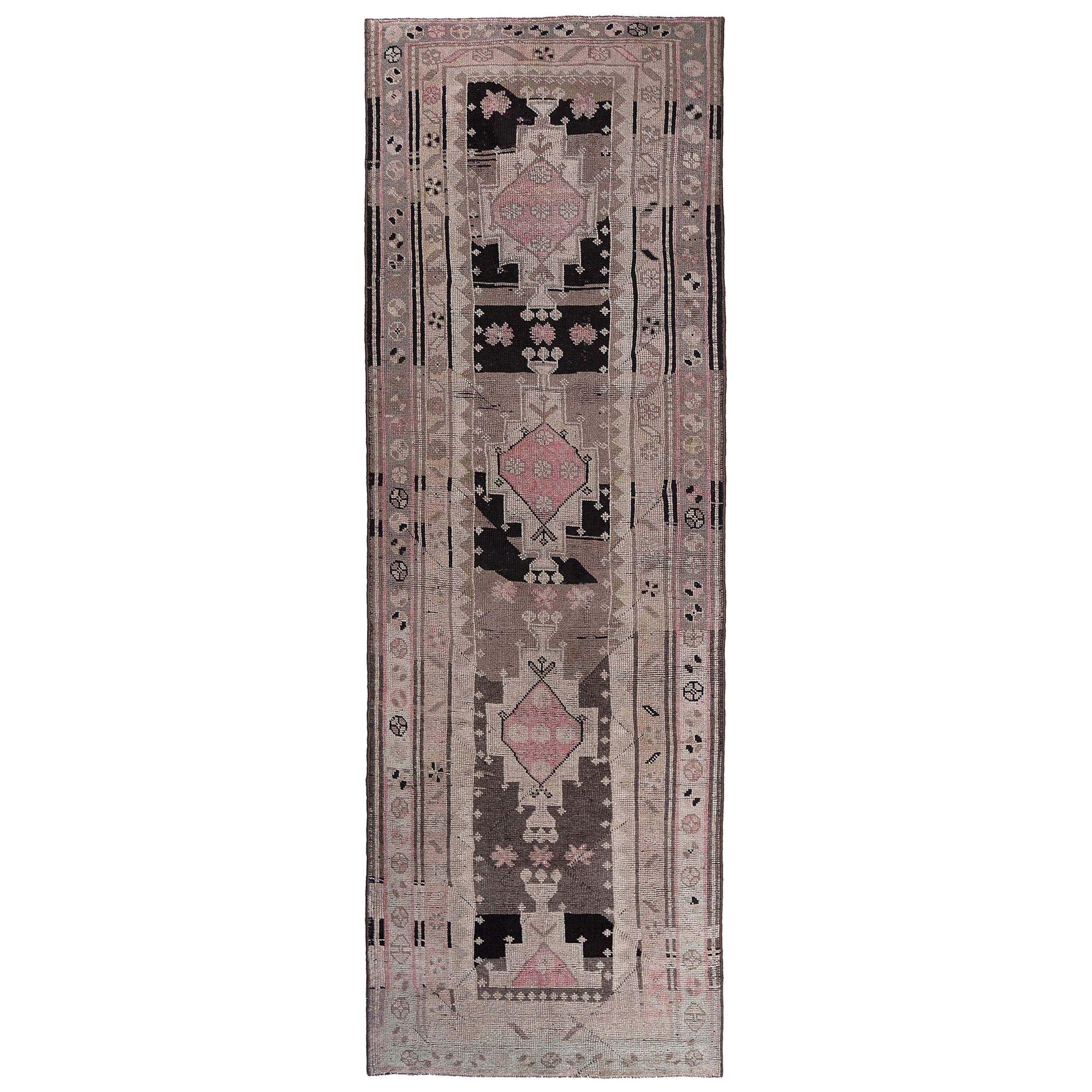 Persische Azerbaijan Läufer Teppich - Wolle Schwarz Braun Rosa Taupe - 97921