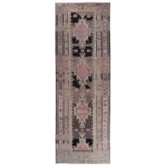 Tapis de course persan Azerbaïdjan - Laine Noir Marron Rose Taupe - 97921