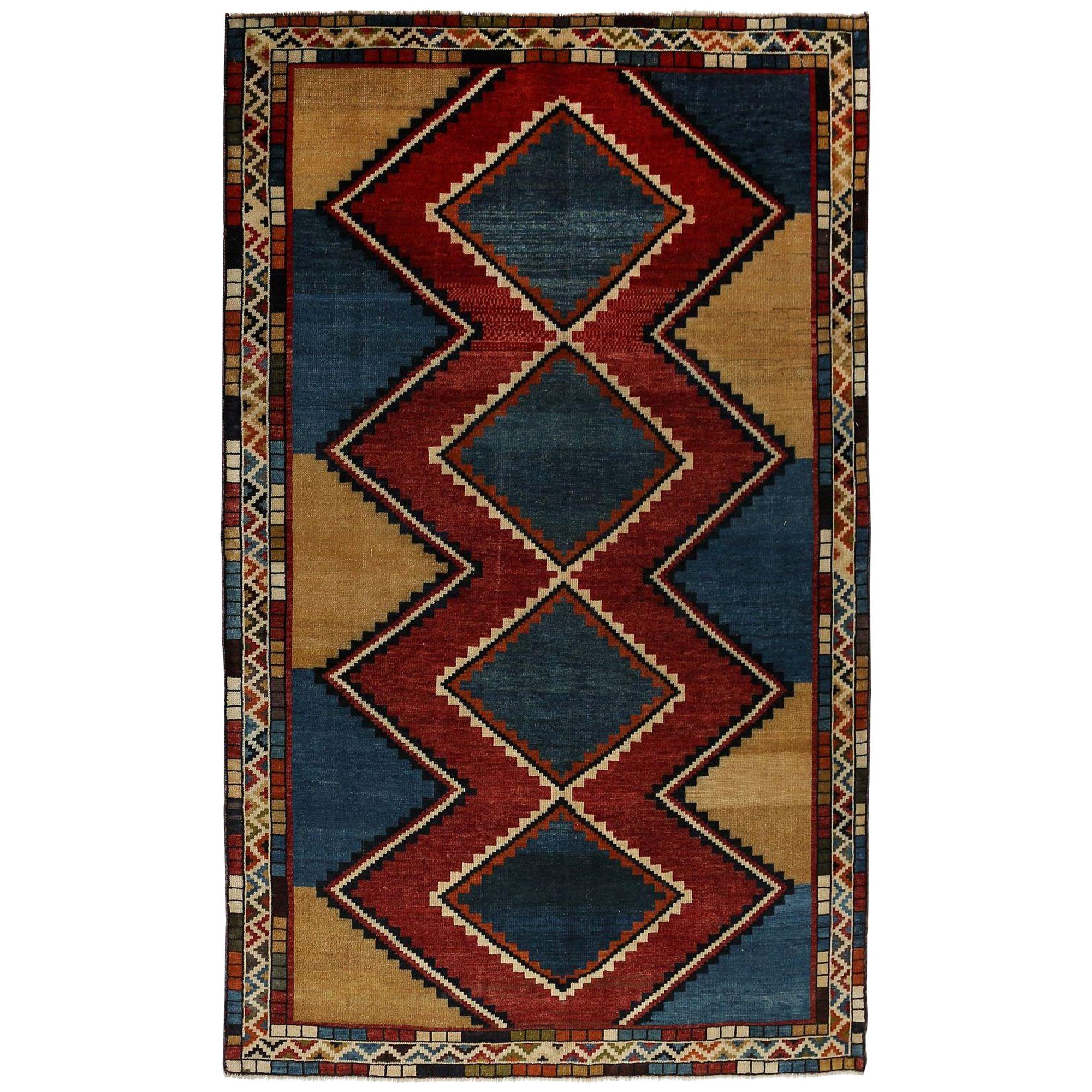 Persische Gabbeh Bereich Teppiche - Wolle Blau Elfenbein Rot Gelb Design - 97974 im Angebot