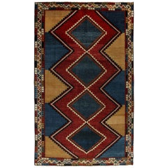 Tapis persans Gabbeh - Design en laine bleu ivoire rouge jaune - 97974
