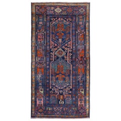 Tapis persans d'Azerbaïdjan - revers en laine bleu ivoire rose - 97924