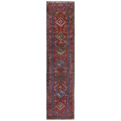 Persian Heriz Runner Rug - Wool Blue Brown Red Design - 97926
