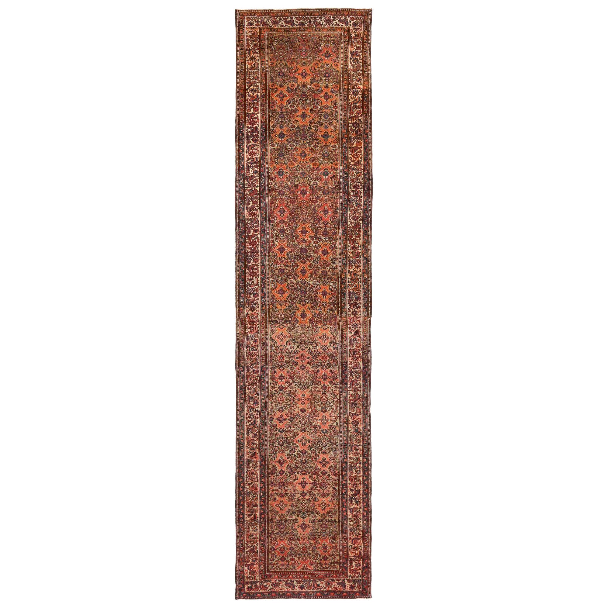 Persischer Malayer Läufer Teppich - Wolle Braun Elfenbein Rot Design - 97979