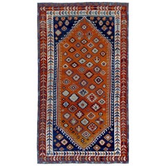 Tapis persans Gabbeh - Motif bleu laine ivoire orange rouge - 97927