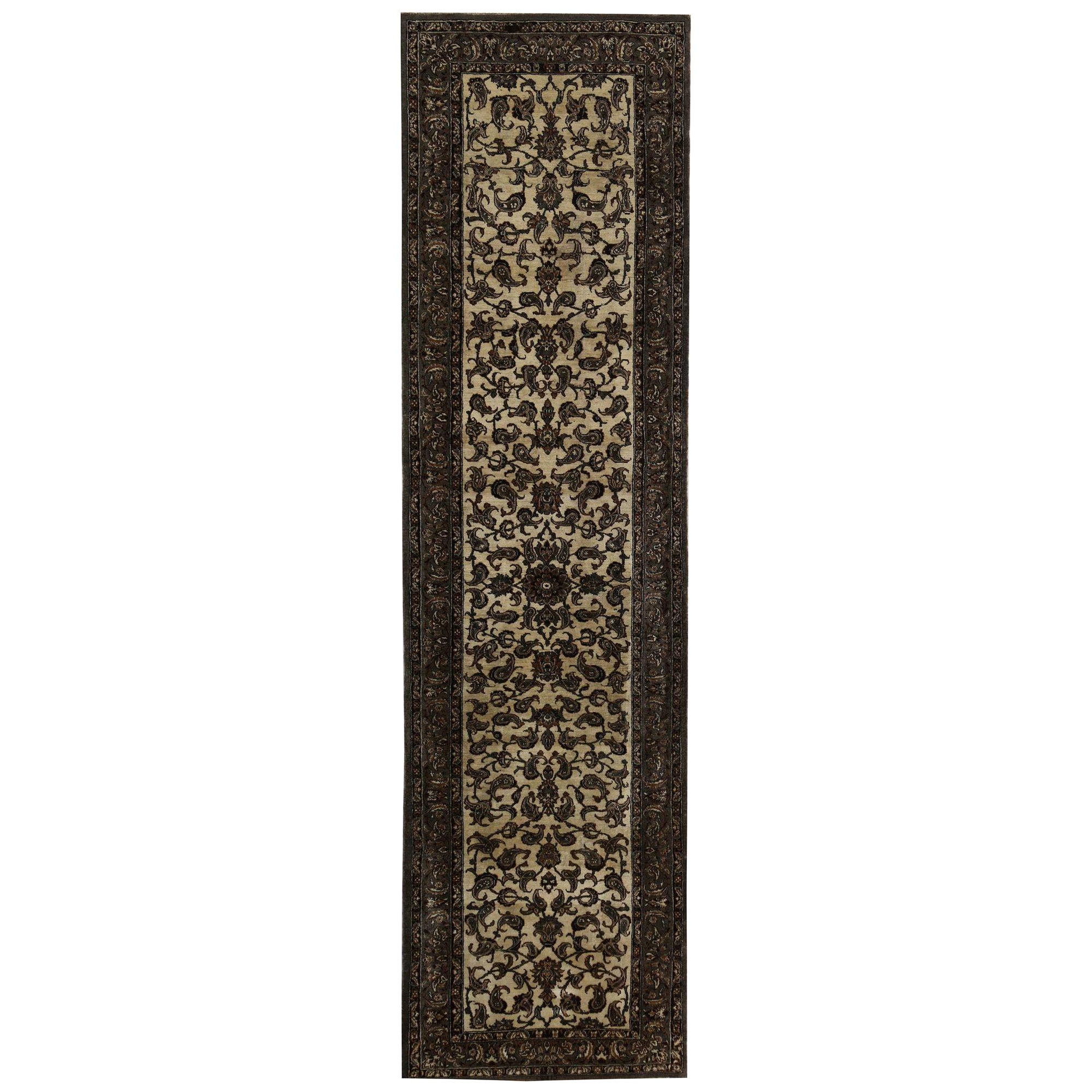 Tappeto Persiano Isfahan Runner - Lana Marrone Avorio Design - 97995