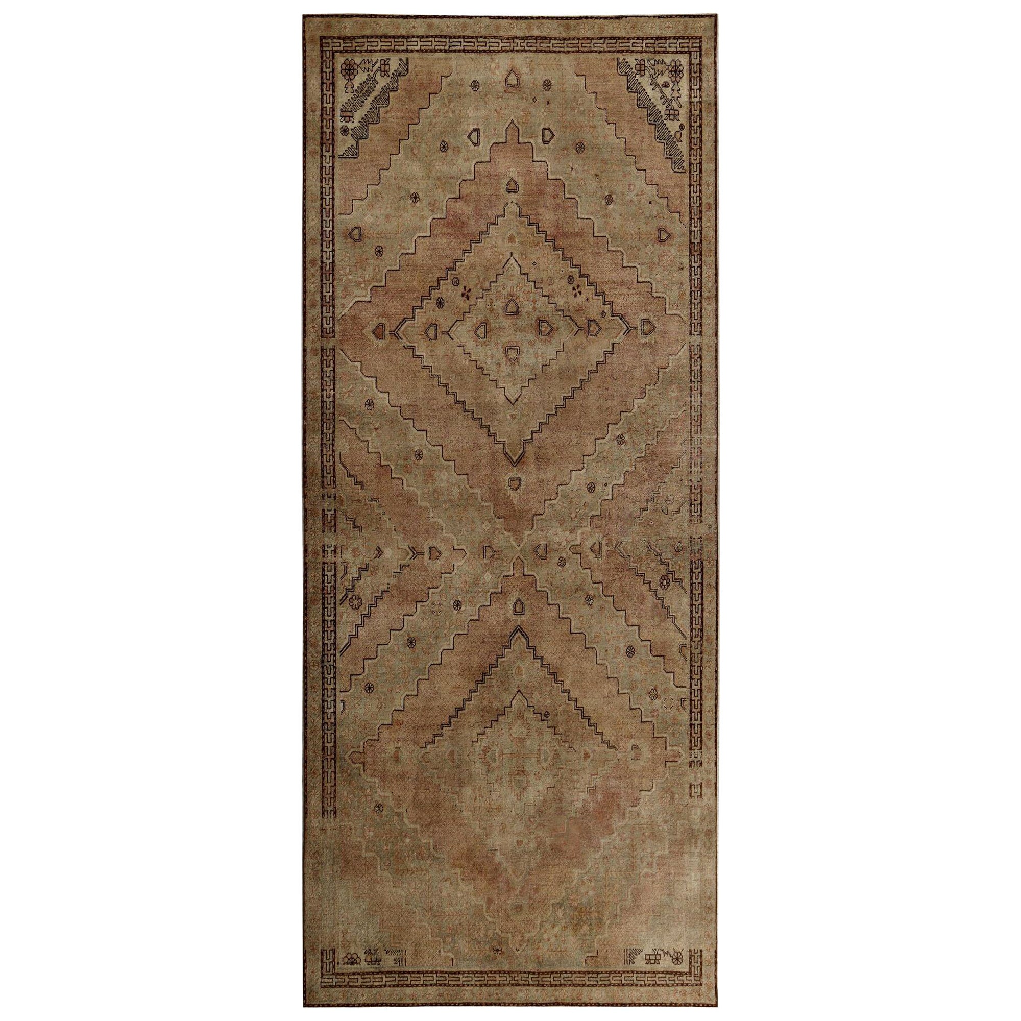 Persian Khotan Runner Rug - Wool Brown Taupe Design - 97996