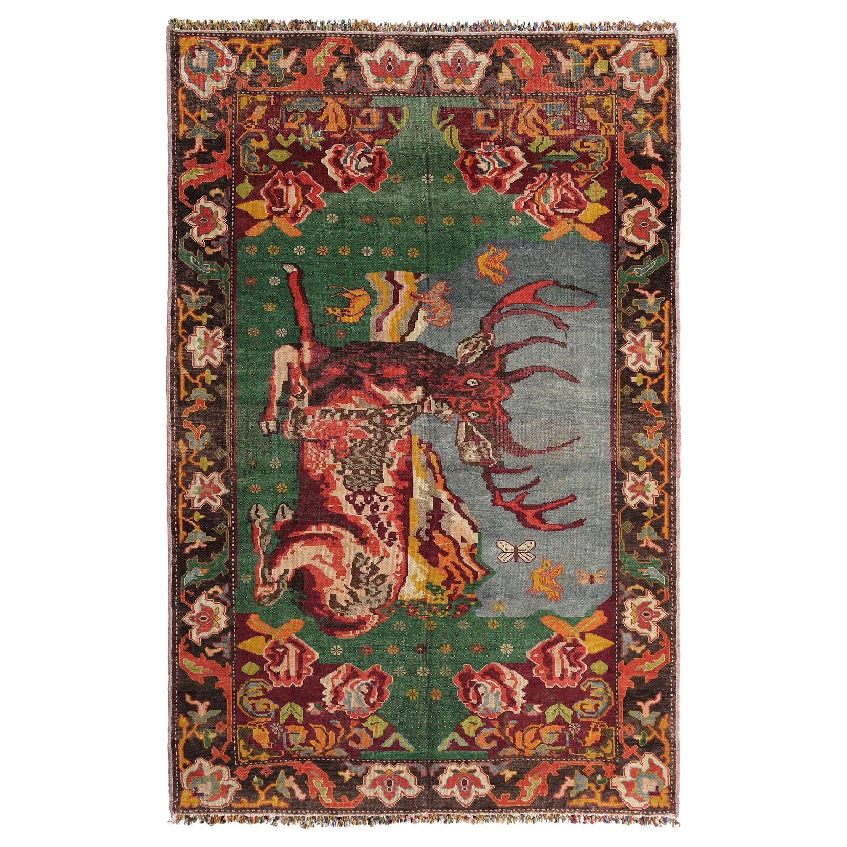 Russian Karabagh Area Rugs - Wool Blue Green Ivory Red Yellow - 97944