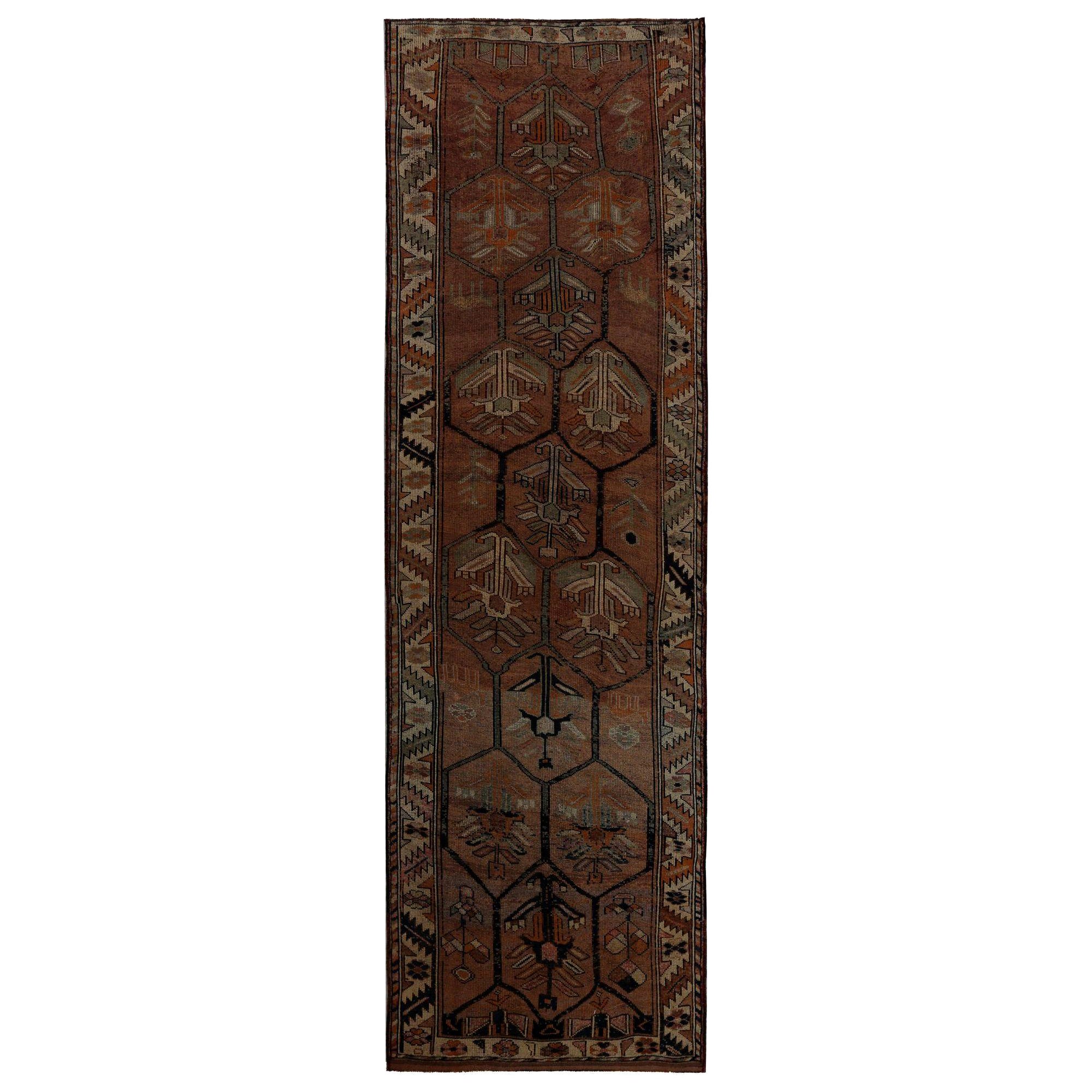 Persischer Aserbaidschan Läufer Teppich - Wolle Braun Elfenbein Design - 97998