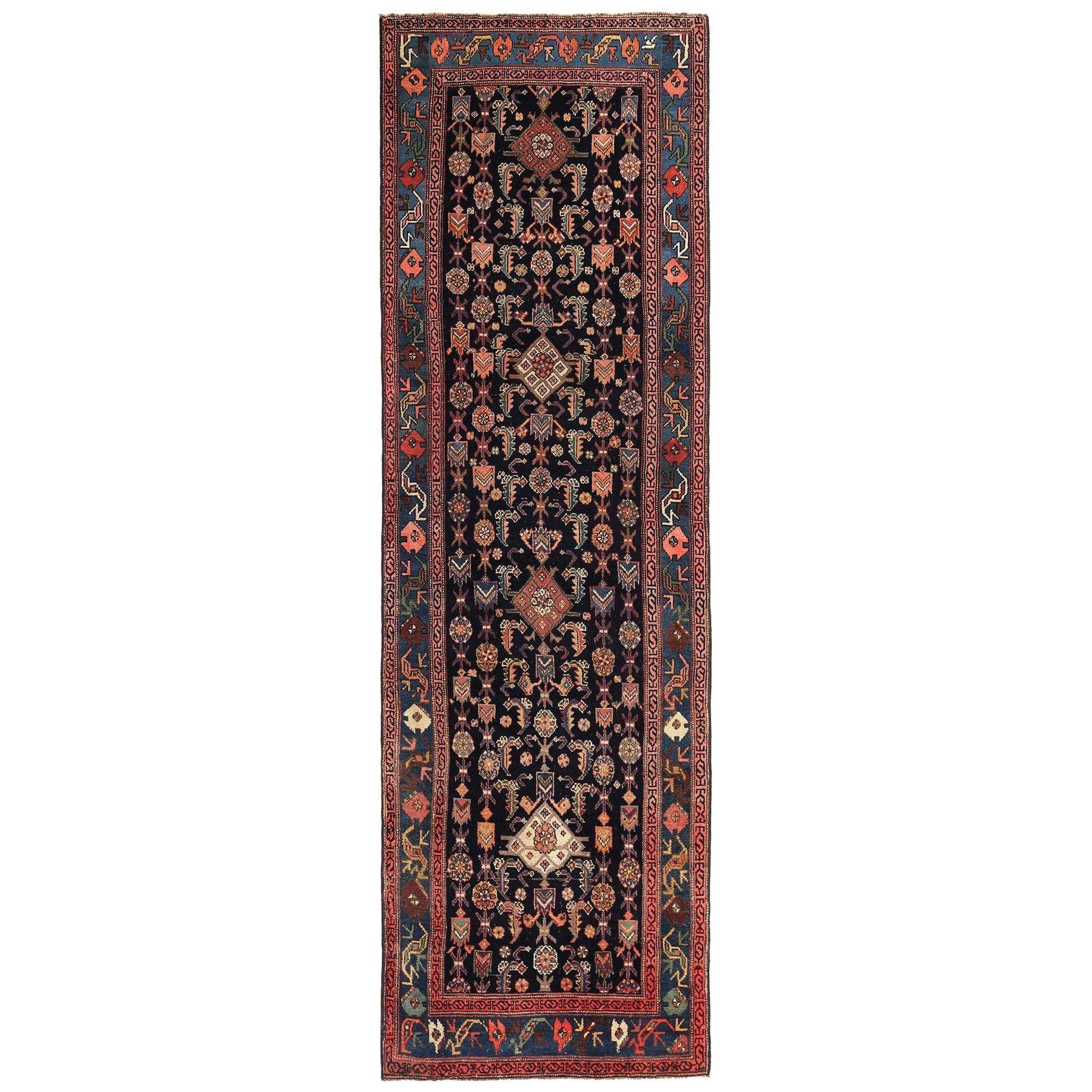 Persische Malayer Läufer Teppich - Wolle Blau Braun Elfenbein Rot Design - 97945