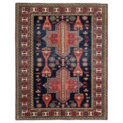 Russische Kazak Bereich Teppiche - Wolle Schwarz Elfenbein Rot Gelb Design - 97946
