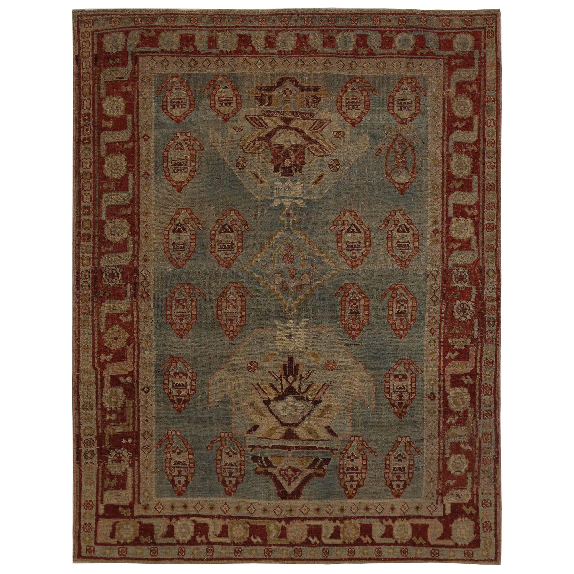 Alfombras Persas Bijar - Lana Marfil Azul Claro Diseño Rojo - 98000