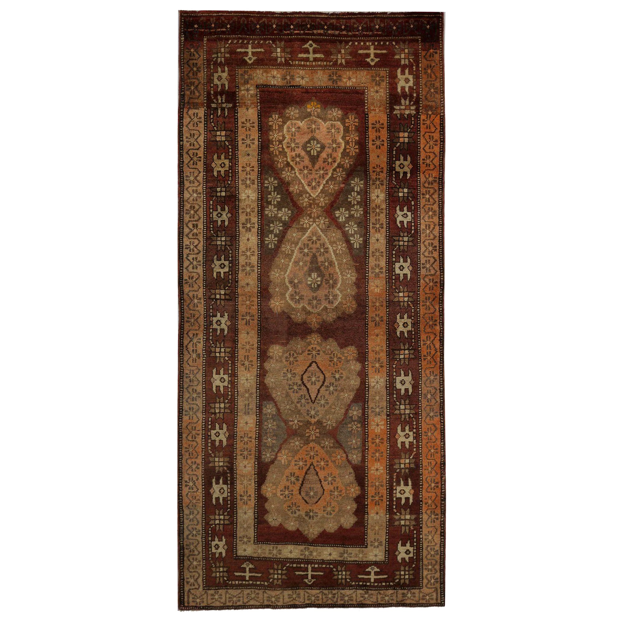 Tapis de sol persan Azerbaïdjan - Laine Brown Ivoire Taupe Design - 98001
