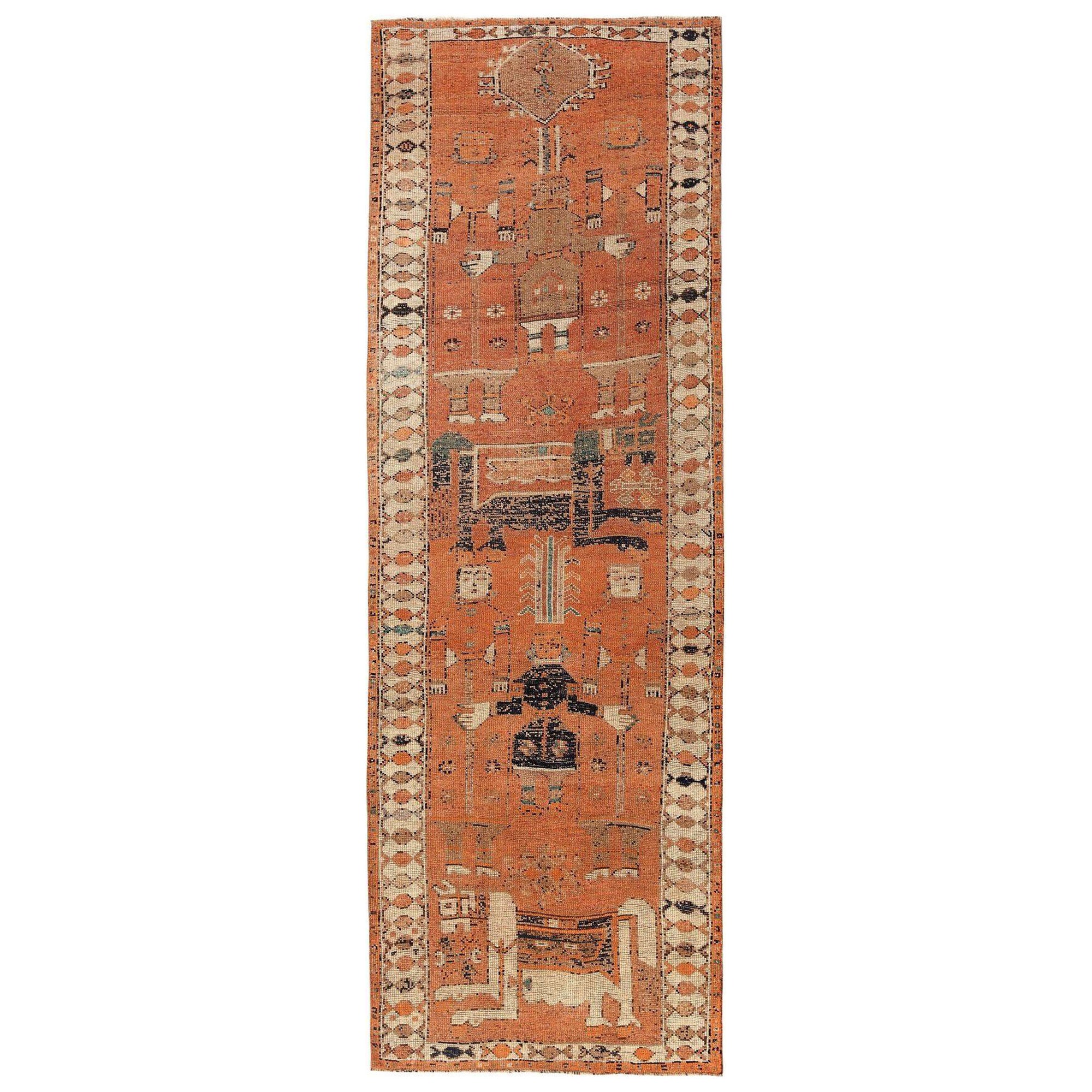 Persische Aserbaidschan Läufer Teppich - Wolle Brown Elfenbein Orange - 97948