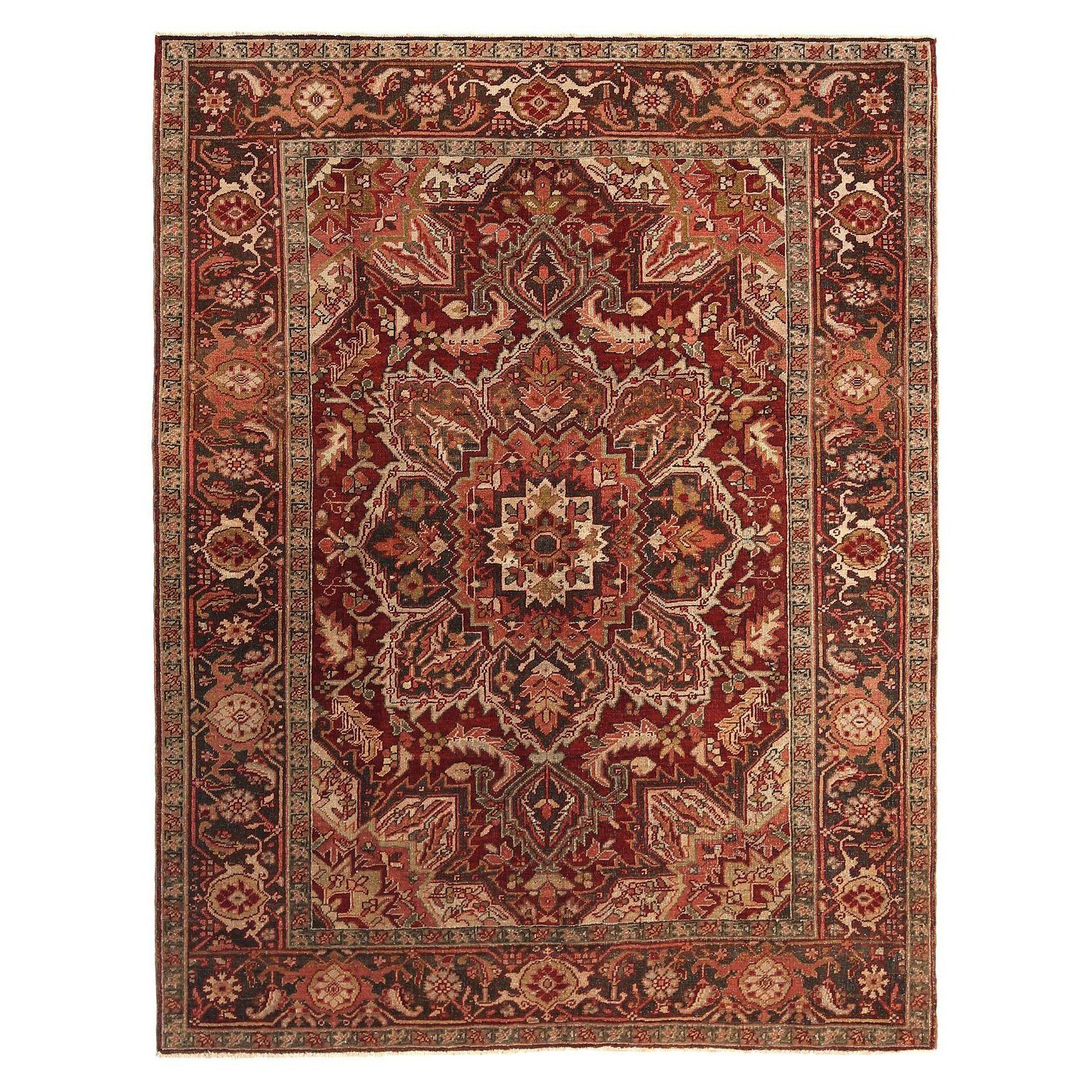 Tappeti persiani Heriz - Lana Marrone Avorio Rosso - 97950