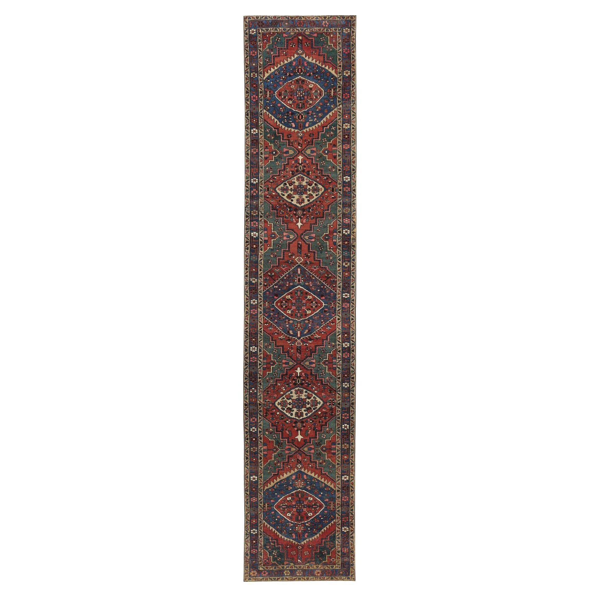 Alfombra Persa Heriz - Lana Azul Marrón Verde Marfil Rojo - 97962
