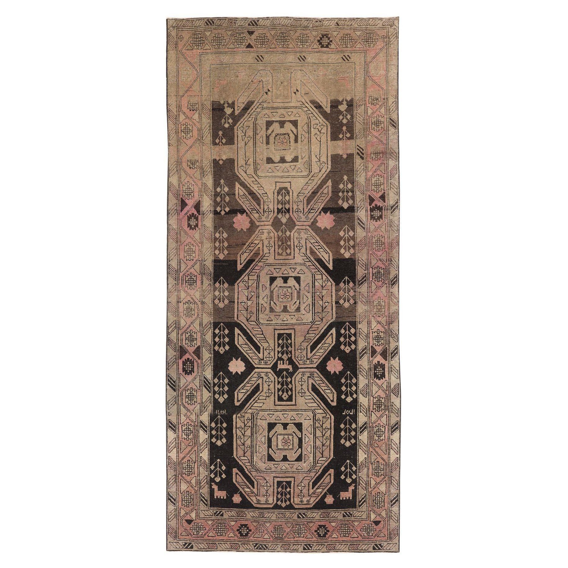 Persische Aserbaidschan Teppiche - Wolle Braun Elfenbein Rosa Design - 97963