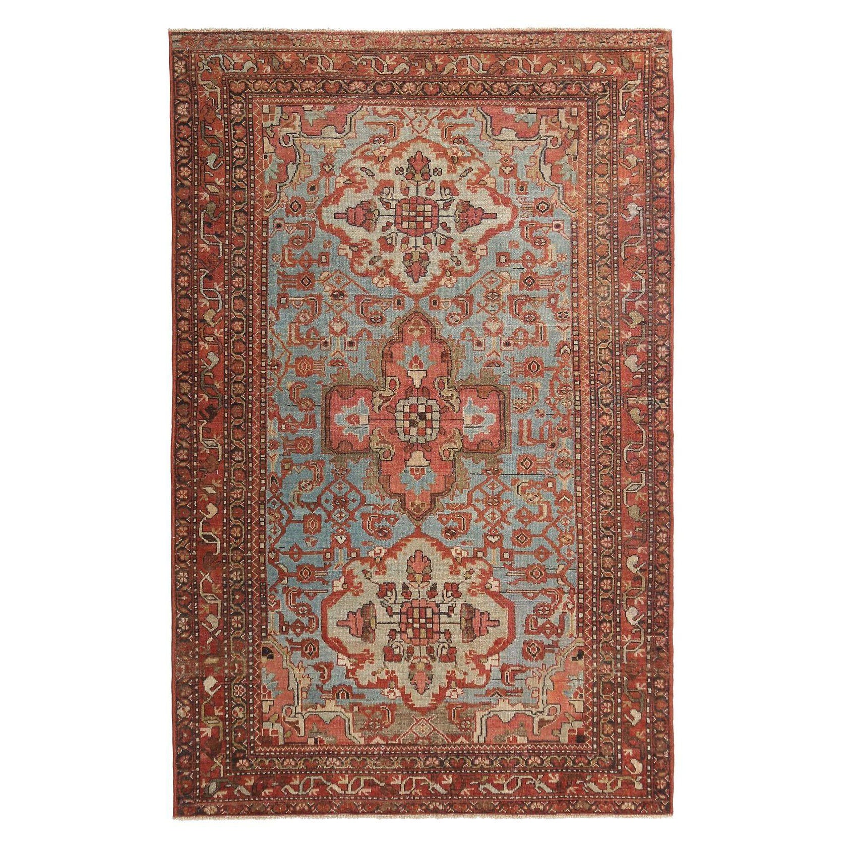 Persische Hamadan-Teppiche - Wolle Blau Elfenbein Rot Design - 97971