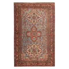 Tapis persans Hamadan - Motif bleu laine ivoire rouge - 97971