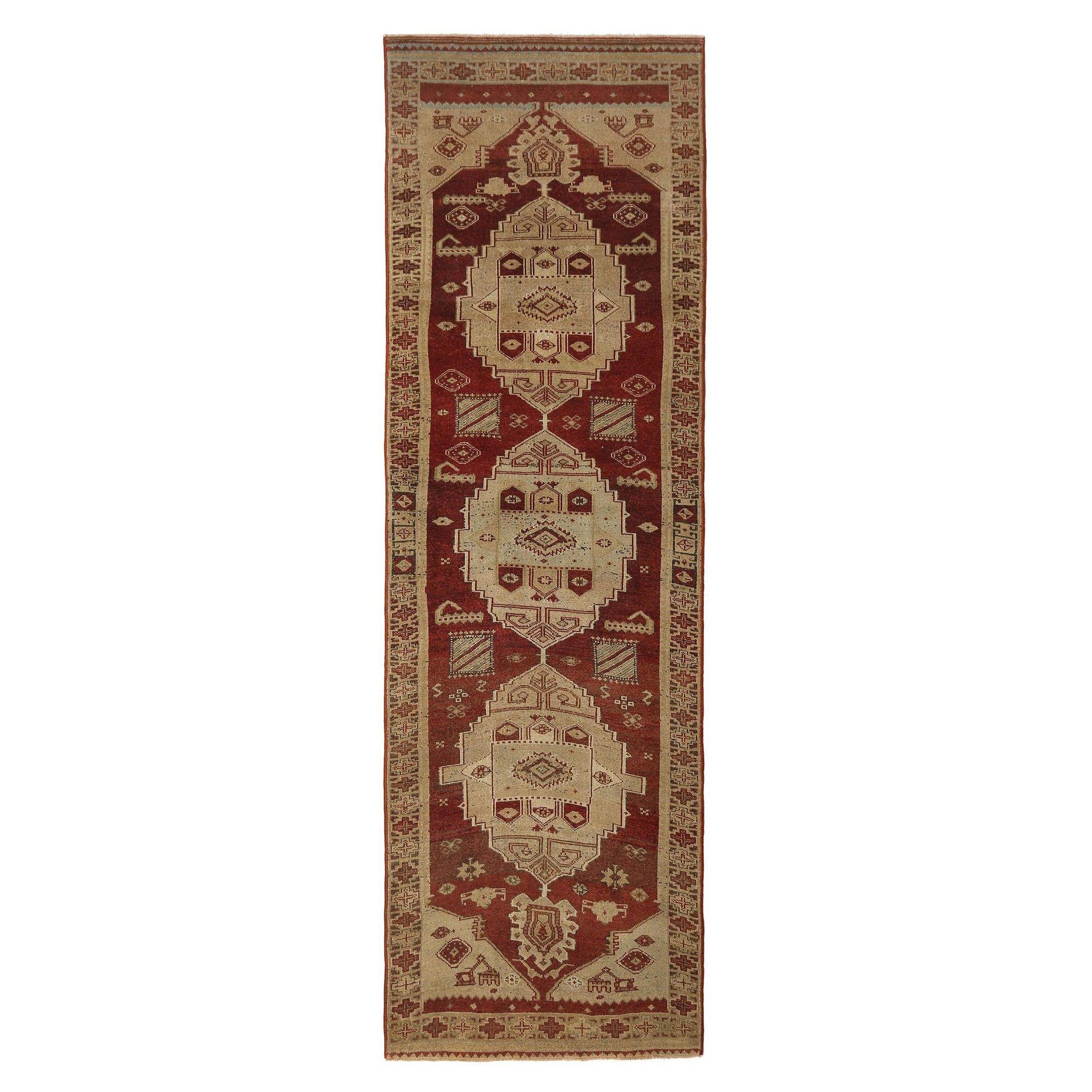 Persischer Aserbaidschan-Läufer - Wolle in Rot- Taupe Design - 97972