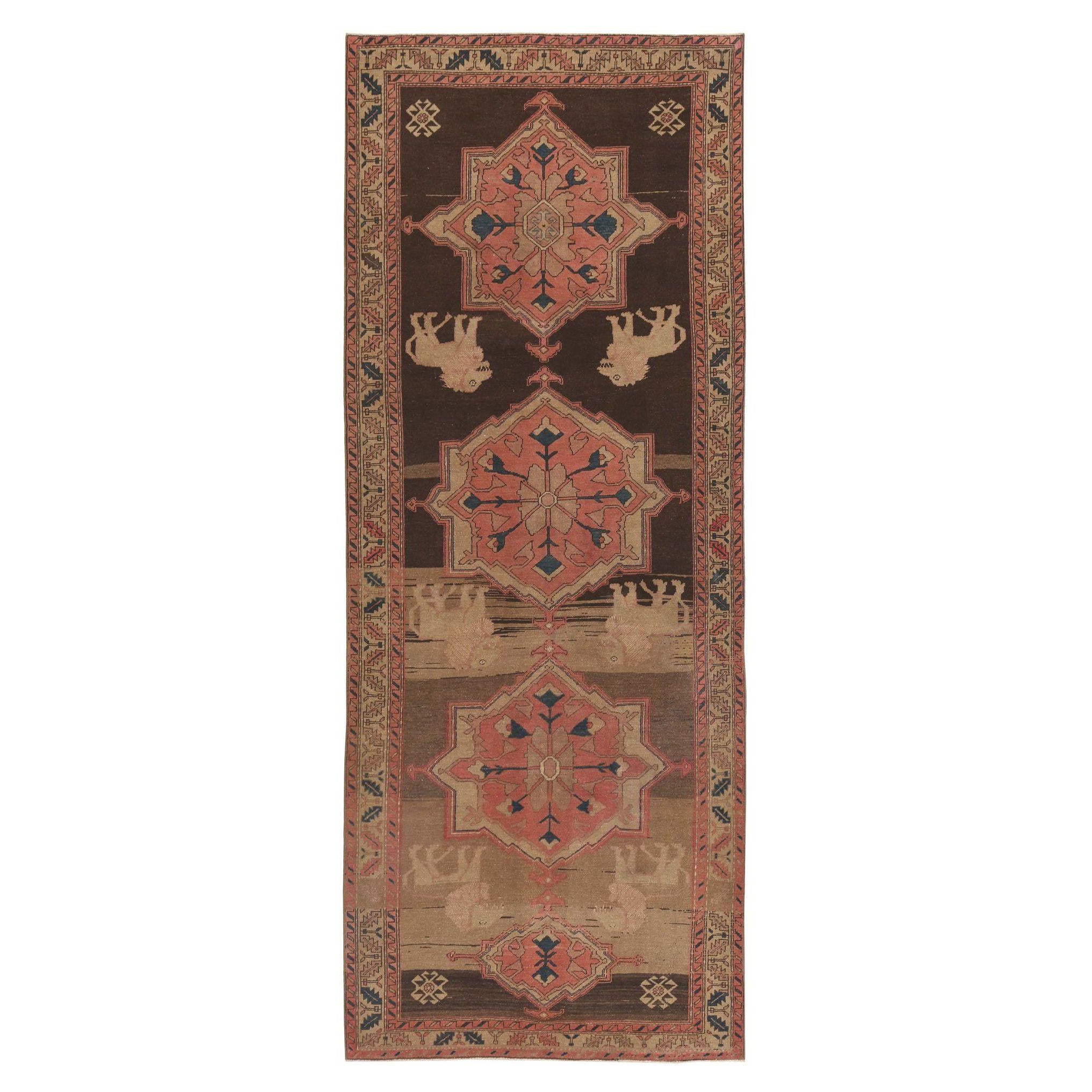 Persische Azerbaijan Läufer Teppich - Wolle Braun Elfenbein Rosa Taupe - 97984