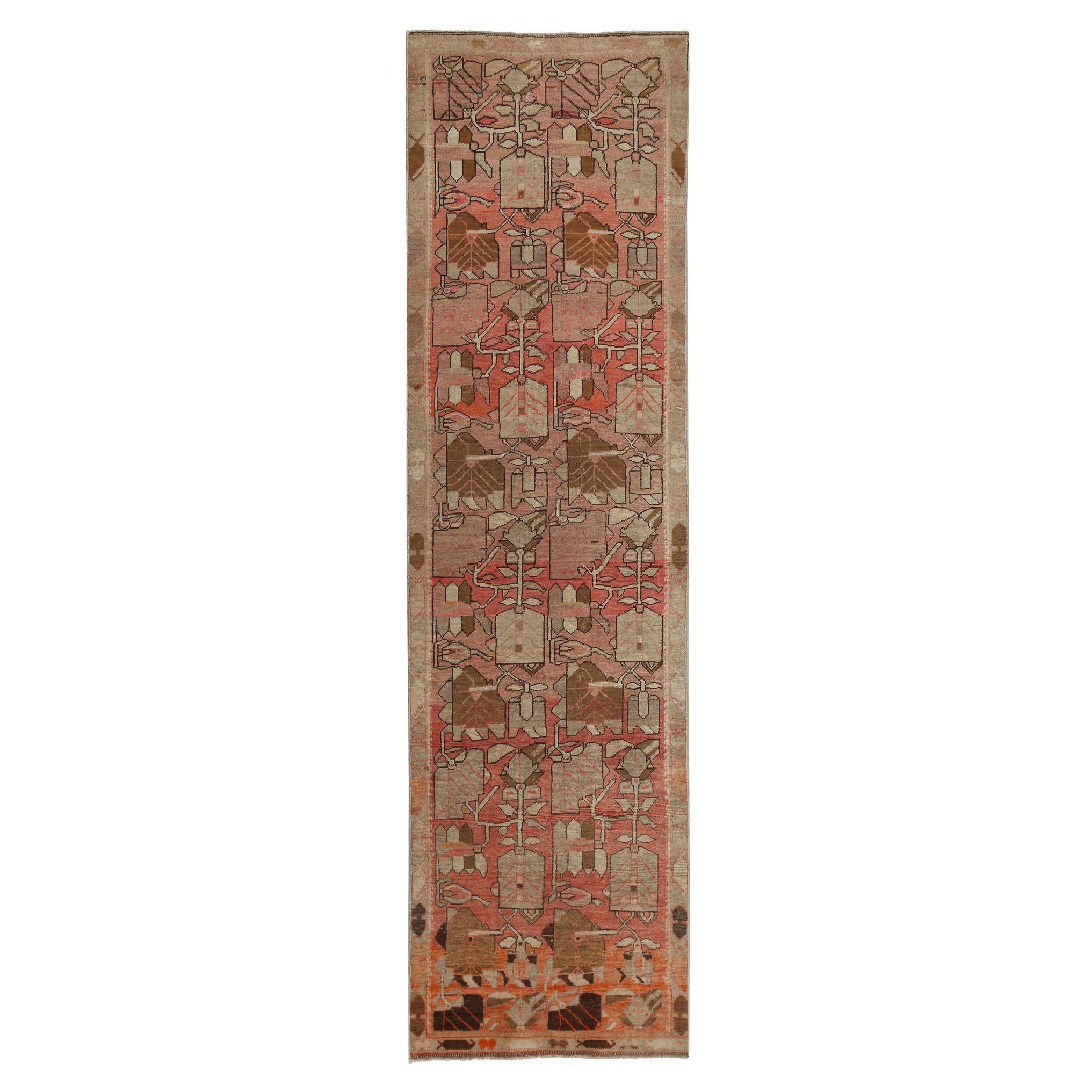 Persischer Aserbaidschan-Läufer - Wolle Elfenbein Rosa Taupe Design - 97986