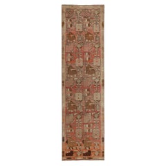 Vintage Persian Azerbaijan Runner Rug - Wool Ivory Pink Taupe Design - 97986