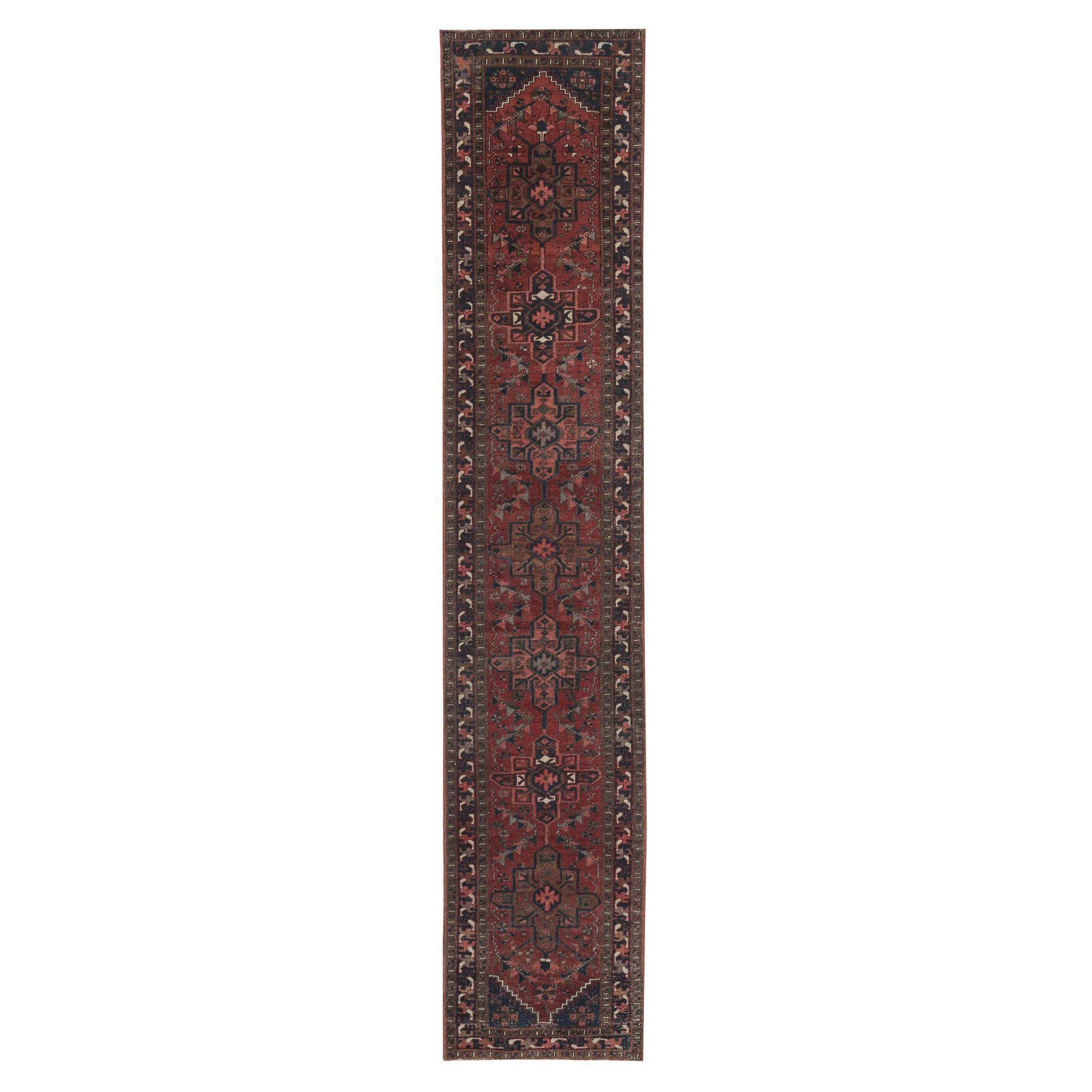 Persischer Heriz Läufer Teppich - Wolle Braun Rot Design - 97989