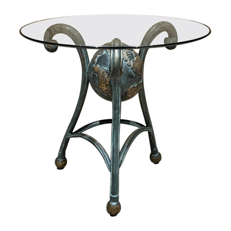 Vintage Tripod Globe Table Patinated Bronze signed