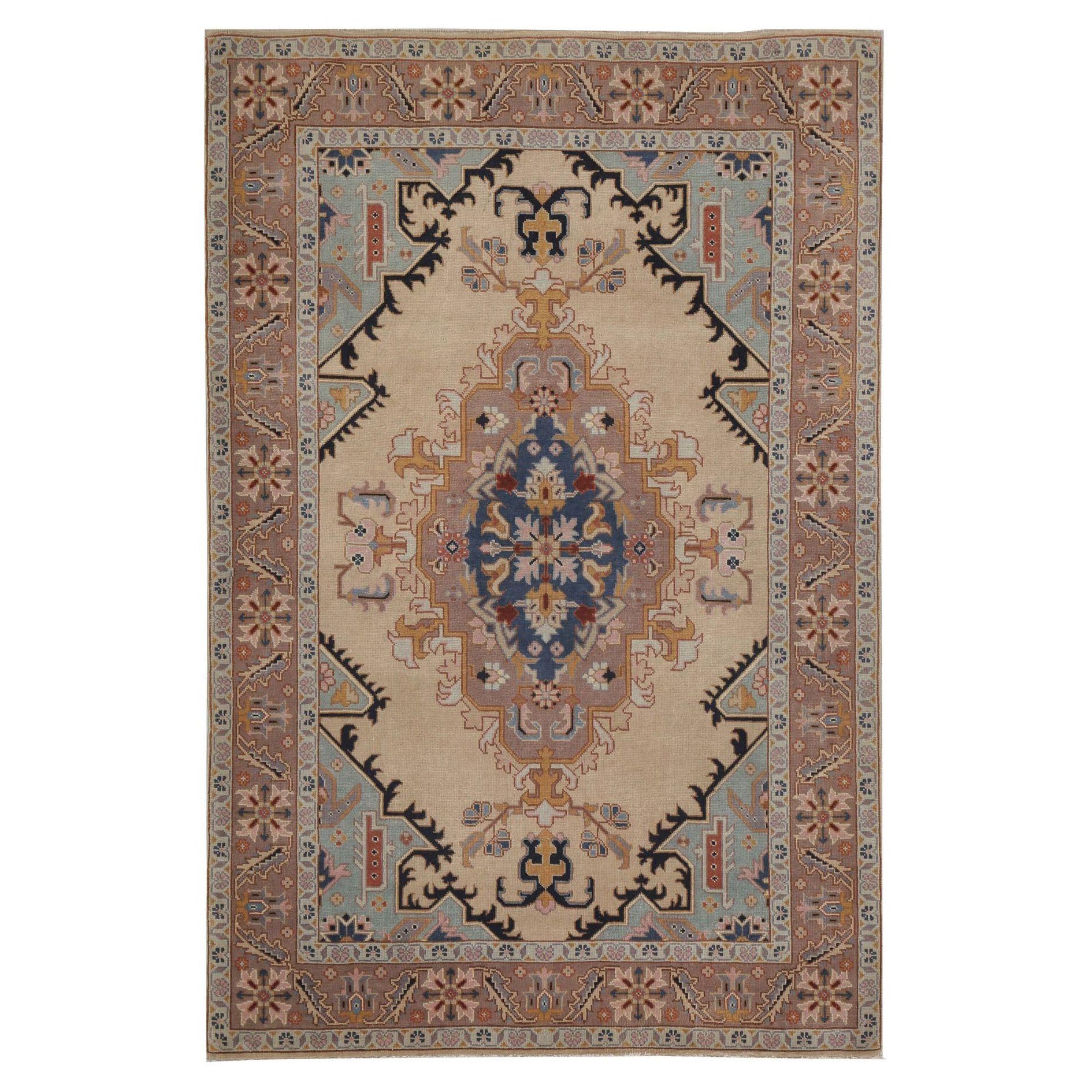 Persische Täbris-Teppiche - Wolle Elfenbein Hellblau Taupe Design - 97990