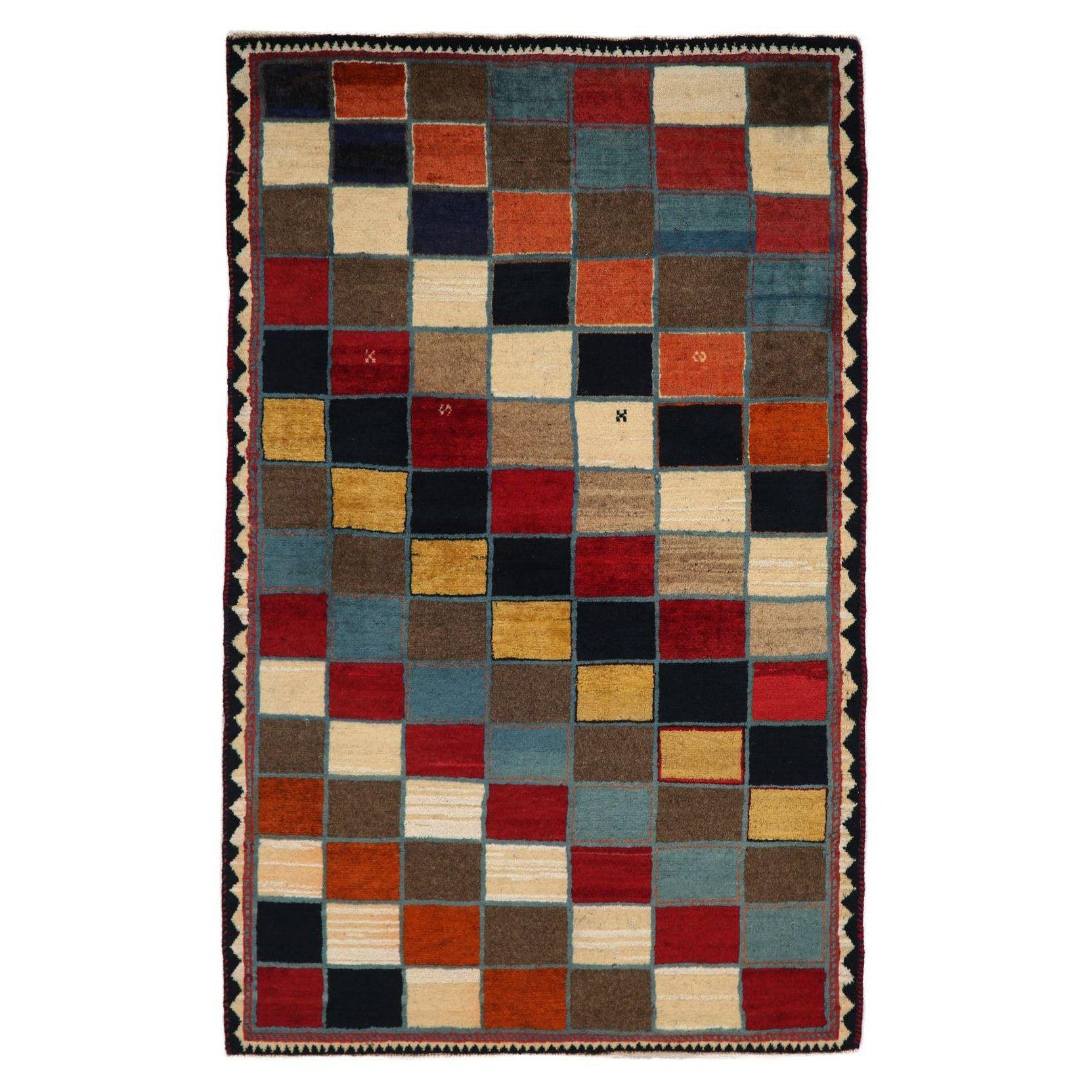 Tappeti persiani Gabbeh - Lana Nero Blu Marrone Rosso Taupe - 97992