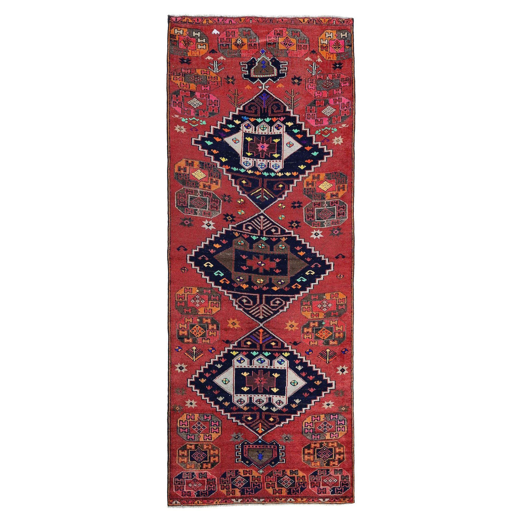 Tappeto Runner Persiano Azerbaijan - Lana Marrone Rosso Design - 98033