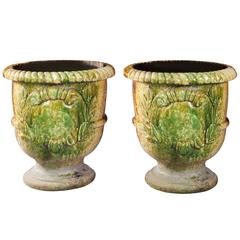 Pair of Italian Large Glazed Terracotta Garden Pots