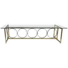 Brass and Walnut Glass Topped Coffee Table Designed for Florshiem, circa 1955
