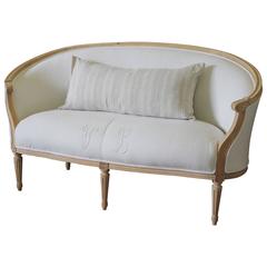 Louis XVI Style French Settee in Antique French Linen