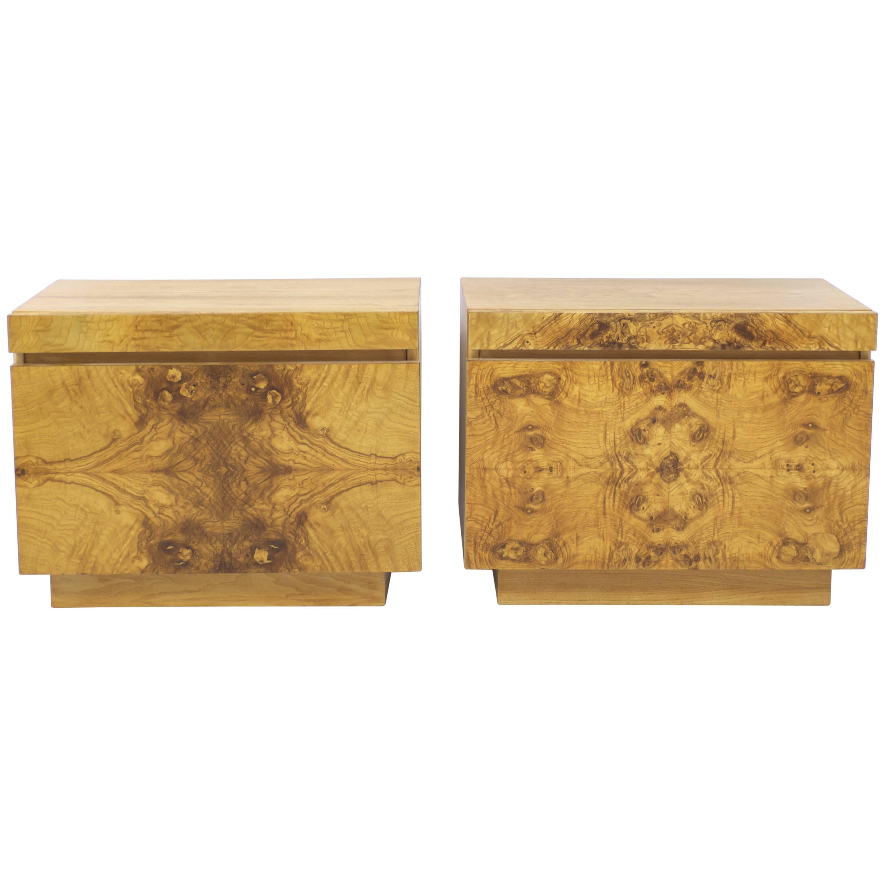 Milo Baughman for Lane Burl Wood Nightstands
