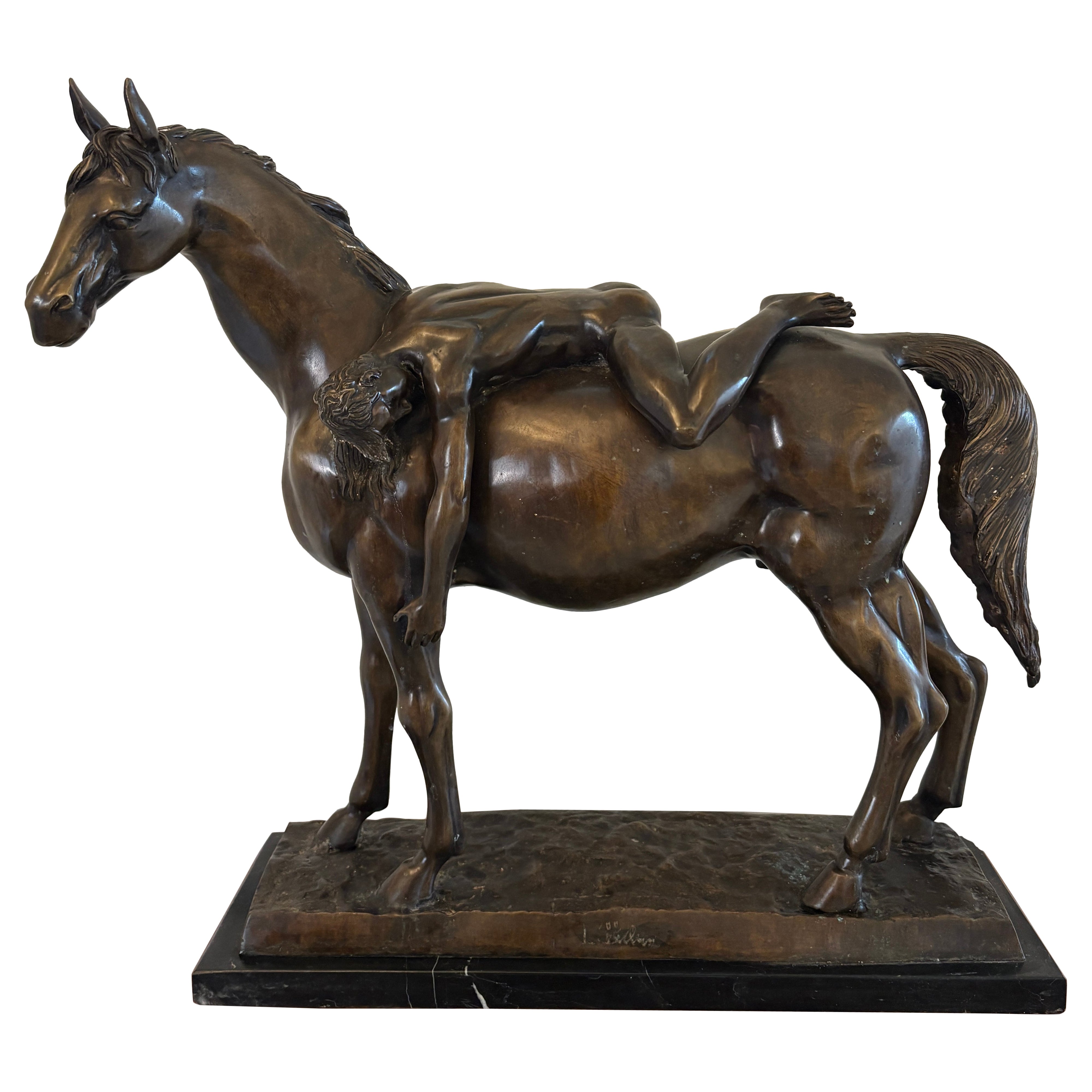 Gran Estudio Antiguo de Bronce de un Hombre Desnudo a Caballo