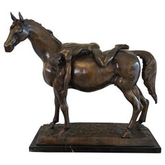 Grande étude en bronze ancien représentant un homme nu à cheval
