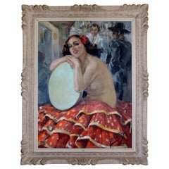 Art Deco Painting of Spanish Dancer by Yves Diey