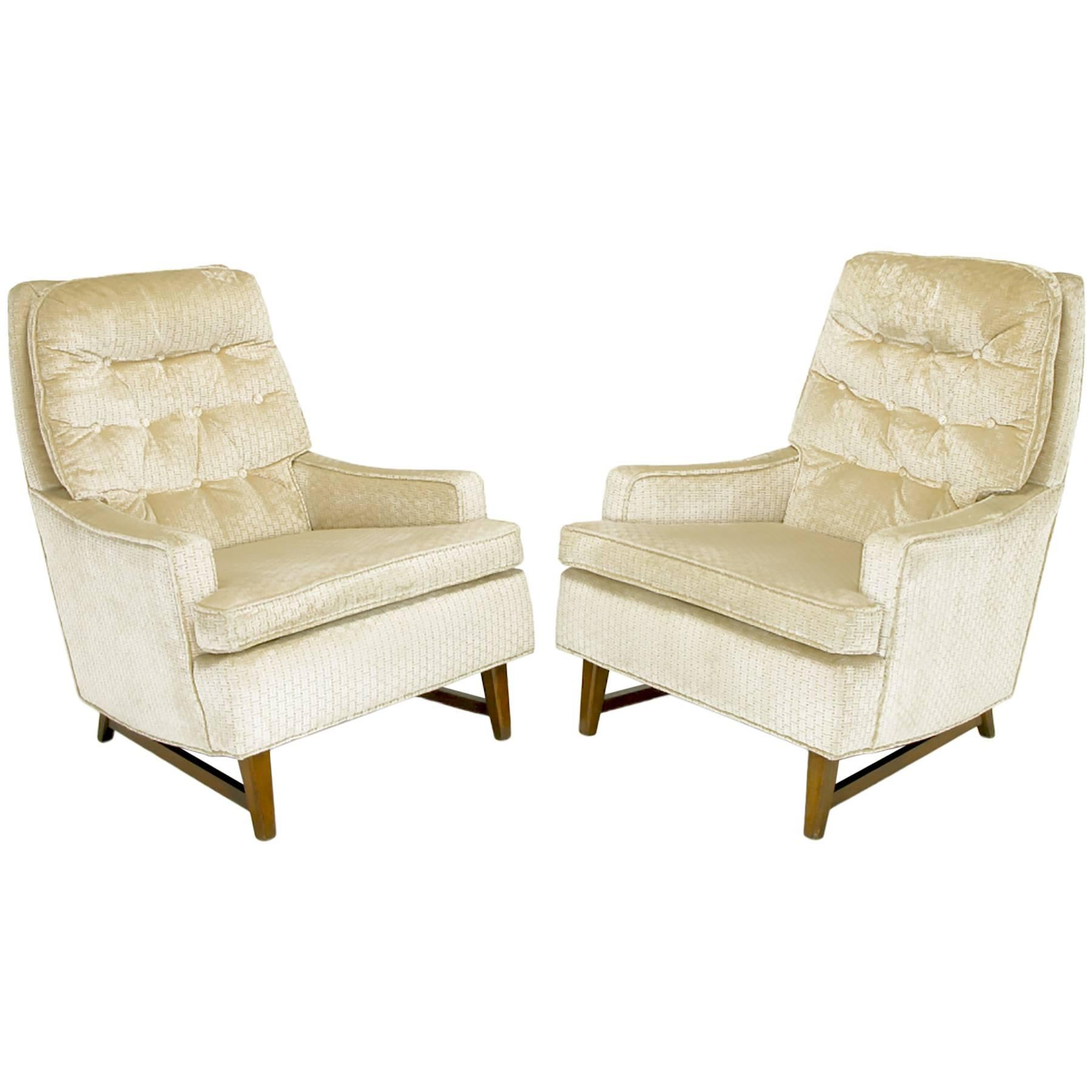 Pair of 1960s High Back Ivory Cut Velvet Lounge Chairs after Harvey Probber