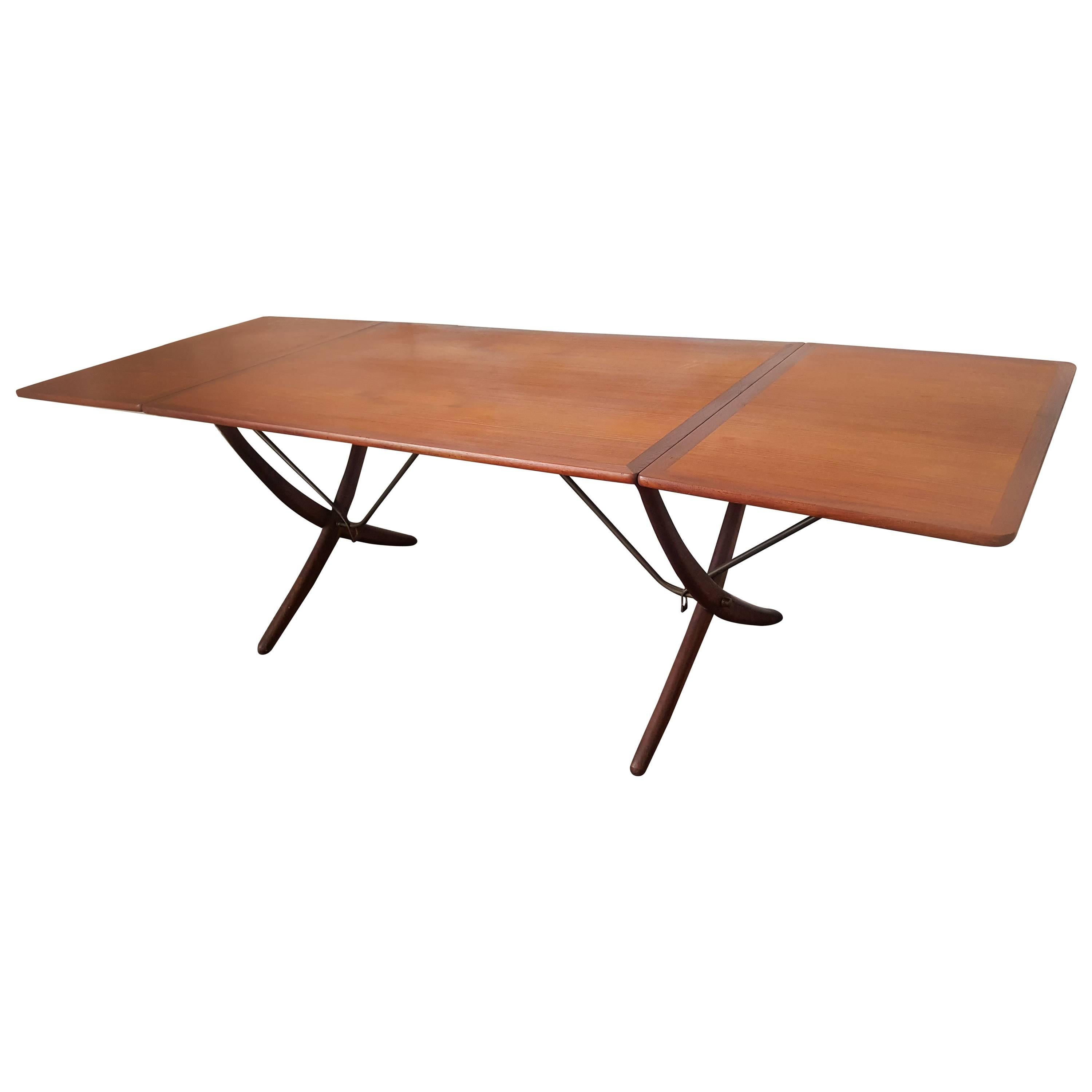 Early Hans Wegner Teak Sabre Leg Dining Table AT-304 for Andreas Tuck